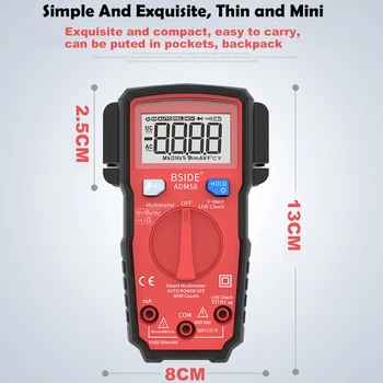 Inteligentný Digitálny Multimeter BSIDE ADMS6 Auto Rozsah 6000 Počíta DC/AC Napätie Tester DMM Automatické ohm Hz V-Hlásenia Testu