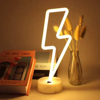 LED Neónový nápis Lightning Tvarované USB Batérie Prevádzkované Nočné Svetlo Dekoratívne Stolové Svietidlo pre Domáce Stranu Obývacej Miestnosti Dekorácie