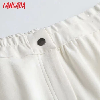 Tangada Ženy Kvalitné Biele Dlhé nohavice Nohavice, Vintage Štýl Strethy Pás Lady Nohavice Pantalon 4C54