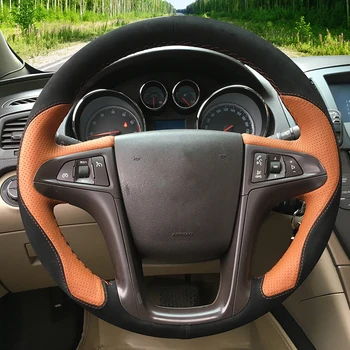 LQTENLEO Čierny Semišový Orange Kožené Auto Volant, Kryt Pre Buick Lakros Regal 2010-2013 Chevrolet Rovnodennosti 2010-2016