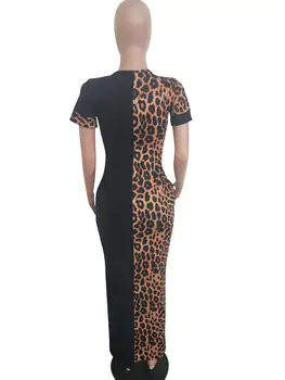 Adogirl Leopard Patchwork Ženy Dlhé Šaty S Krátkym Rukávom O-Krku Maxi Voľné Šaty Farebný Kontrast Tlače Šaty Bežné Šaty Lady