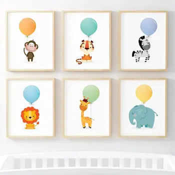 Lev, Zebra, Žirafa, Slon opice Škôlky Wall Art Plátno na Maľovanie Nordic Plagáty A Vytlačí na Stenu Obrázky Baby detská Izba Decor