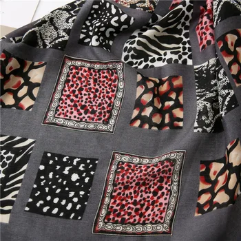 Móda šedý šál pre ženy, jeseň, zima Španielsko štýl vintage dlho leopard patchwork šatku Pláži Hidžáb Šály a Zábaly