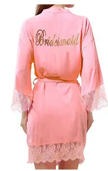 Dámske Bavlnené Pure Color Krátke Kimono Šaty s Gold Glitter pre Bridesmaid a Nevesta,Svadobné Party Pripravený Plášť s L
