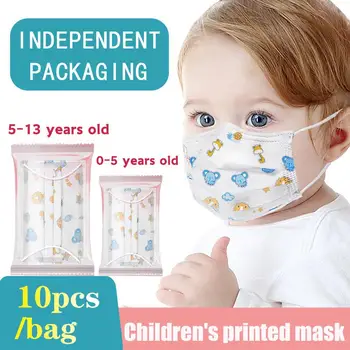10pcs / 50pcs vytlačené maska nezávislé balenie detí jednorazové denné maska študent deti baby tri vrstvy filter maska