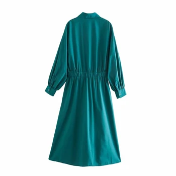 2020 Za Šaty Žien Tričko Zelené Midi Šaty Dlhé rukávy Jeseň Plus veľkosť Voľné Dámske Šaty, Predstavovať elastický pás