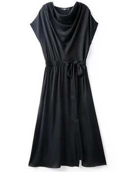 Nerazzurri dlho reálne hodvábne šaty žien prírodný hodváb 2020 black red lete midi šaty krátke rukáv plus veľkosť vybavené šaty s oknami