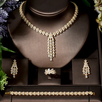 HIBRIDE Afriky 4pcs Svadobné Šperky Sady Plné AAA Cubic Zirconia Zlatá Farba Ženy Šaty Príslušenstvo, Dubaj Svadobné Šperky N-1563