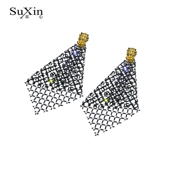 SuXin náušnice 2020 nové jednoduché retro strapec náušnice pre ženy dlhej časti umelé crystal prívesok náušnice šperky darček