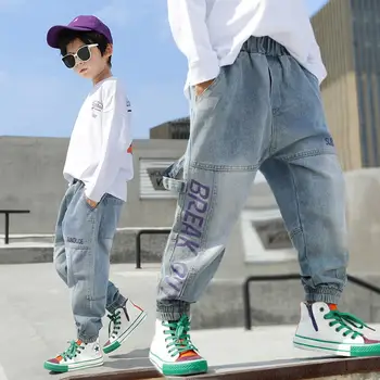 IN hot chlapci džínsy 4-13 rokov Bavlna prať deti džínsy kórejský 4 vrecku písmená dievčatá nohavice-jeans pre dieťa dievča deti džínsy