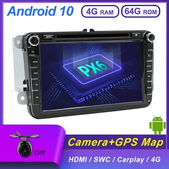Auto Multimediálny Prehrávač Rádio GPS Pre VW/Skoda/Octavia/Fabia/Rapid/Yeti/Seat/Leon 4GB+64GB Carplay RDS BT HDMI DVD MAPA Fotoaparát