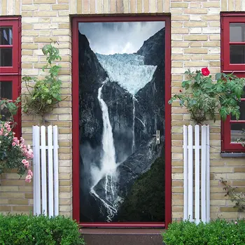 3D High Mountain Tečúcou Vodou Dvere Nálepky Nepremokavé Tapety DIY Vymeniteľné nástenná maľba Pre Obývacej Izby, Spálne, Chodby, Umyváreň