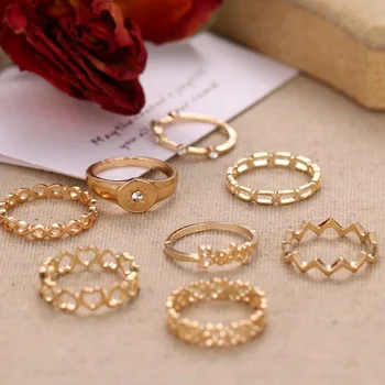 Európsky a Americký hot predaj šperkov s osobnosť tvorivého ľúbostný list star baby prsteň 8 dielna sada pre ženy móda