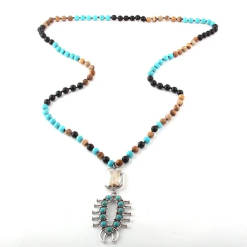 Módne Šperky 108 Korálok Multi Kameň Viazané Crystal Odkaz Modrá Prívesok Náhrdelníky Pre Ženy Náhrdelník