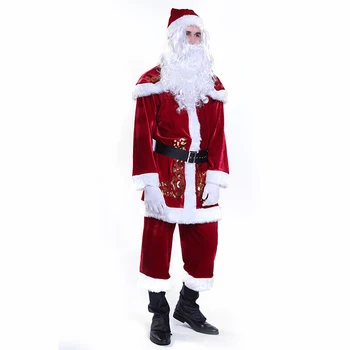 6PCS Vianočný Kostým Santa Claus Maškarný dospelí Muži Obleky Cosplay Oblečenie