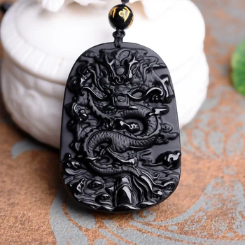 Dropshipping Čínsky Rezbárstvo Prírodné Obsidian Dragon Prívesok Čiernu, Obsidián Náhrdelník Pre Ženy, Mužov, jemné Šperky Veľkoobchod Darček