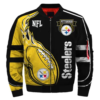 Pittsburgh bežné Americký futbal Steelers bomber bundy Žltým plameňom, šitie dizajn 3D pánske hrubé kabáty