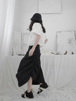 Tmavé Yamamoto štýl rozstrapatené sukne Čínsky Hepburn štýl nepravidelný menšiny black chudnutie sukne