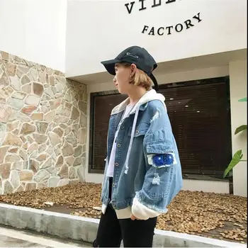 ZITY 2020 Jeseň Jean Ženy Bunda Harajuku Hip Hop Džínsové Oblečenie Fem Denim Jacket Južnej Strane Hadmi Streetwear Topy