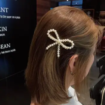 Kórejský Luk Pearl Vlasy Pin Ročník Dievčatá Krokosvorkami Zliatiny Ženy Copu Rany Barrettes Hairgrips Módy Pokrývok Hlavy