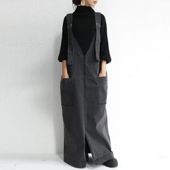 Móda kórejský Elegantné Denim jednodielne Šaty Módne Podväzky Pre Ženy, Čierne Džínsy Dlho Maxi Šaty Plus Veľkosť Dĺžka Podlahy