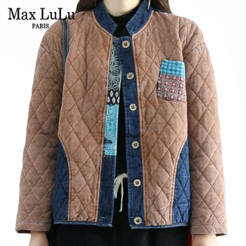 Max LuLu 2020 Nová Čínska Módny Návrhár Ženy Vintage Coats Dámy Voľné Teplé Zimné Bundy Vytlačené Čalúnená Šaty Plus Veľkosť
