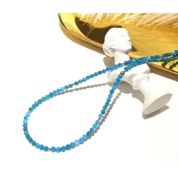 Lii Ji Prírodné Modré Apatitu 3 mm Šumivé Korálkové 14K Zlata Plné Náhrdelník 40+5 cm