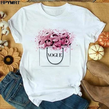 Dámske Krátky Rukáv Lady Topy Módne Tričko Grafické Harajuku Ženské tričká Oblečenie 2021 Nové Krása Kvetu Kávy T Tričko