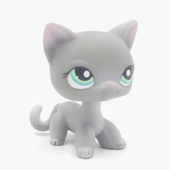 LPS MAČKA Vzácnych zvierat pet shop roztomilé hračky stojí little grey cat hračka s modrými očami sivozelená ucho roztomilé akčné obrázok hračky pre deti,