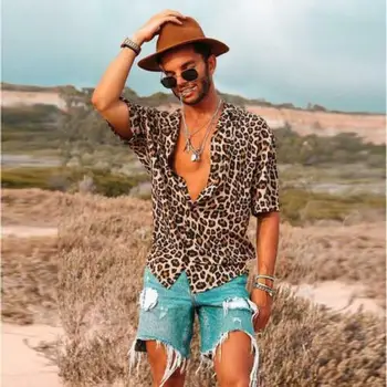 Tričko Mužov Homme 2019 Mužov Voľný Čas Leopard Tlač Košele Bežné Tričko, Šortky Rukáv Topy Letné Tričko Mužov