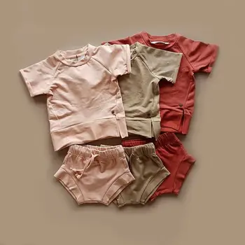 2ks Letné Novorodenca Chlapci Dievčatá Oblečenie Oblečenie Nastaviť Bavlna Pevné Bežné Batoľa T-shirt Topy+Šortky Sunsuit Dojčenské Oblečenie