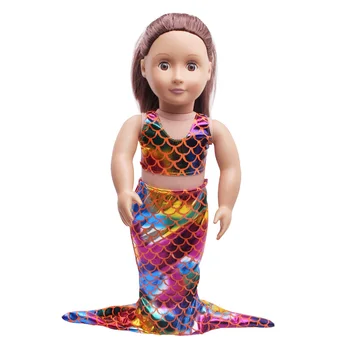 Bábiky oblečenie Fancy farebné mermaid chvost Bikiny, plavky, doplnky fit 18-palcové Dievča bábiku a 43 cm baby doll c404