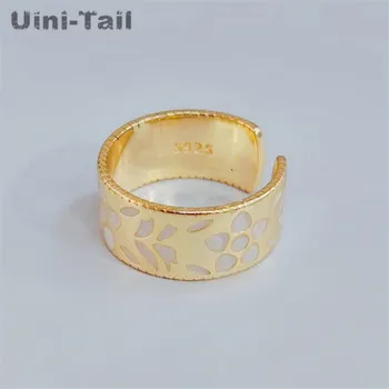 Uini-Chvost horúca novinka 925 sterling silver jednoduchý kvet zlato otvoriť krúžok módny príliv prietok čerstvé sladké vysoko kvalitné šperky ED541
