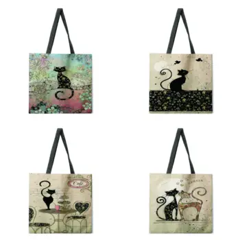 Dámske kabelky náčrt života mačka tlače taška kabelka lady taška cez rameno skladacia nákupná taška vonkajšie pláži v kabelke