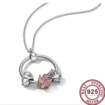 925 Sterling Silver Rose Gold Leaf Korálky S O-tvarované Prívesok Pan náhrdelník Je najobľúbenejšie Darčeky Pre Ženy