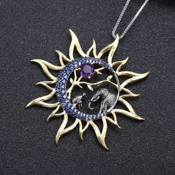 GEM BALET Prírodné Ametyst Drahokam Sun Moon Šperky 925 Sterling Silver Ručne vyrobeného Slona, Opicu, Náhrdelník Prívesok Pre Ženy