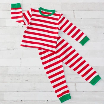 Hot predaj detských boutique oblečenie červené pruhy detské oblečenie, vianočné detské oblečenie dievča bavlnené pyžamo nastaviť