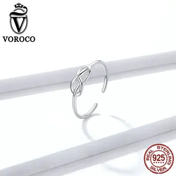 VOROCO Autentické 925 Sterling Silver Geometrické Infinity Symbol Prst Prstene pre Ženy Zapojenie Vyhlásenie Šperky BNR143