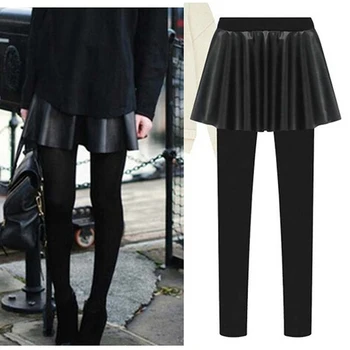 A-Line Sukne + Dlhé Nohavice Ženy Čierne Zimné Legíny Plus Veľkosť Pridať Fleece Lady Teplé Skinny Nohavice