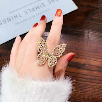 FYUAN Luxusné Crystal Prstene pre Ženy 2019 Otvorte Nastaviteľné Lesk Motýľ Krúžky Svadby Strany Šperky, Darčeky