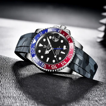 LIGE DIZAJN 2020 Luxusné Muži Mechanické Náramkové hodinky Silikónové GMT Sledovať Top Značky Vysokej Kvality Skla Muži Hodinky Reloj Hombre+Box
