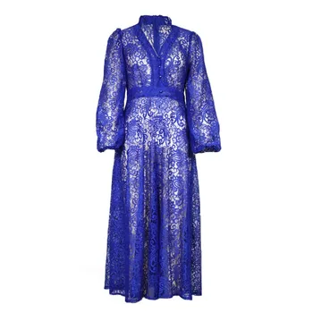 Z-ZOUX Ženy Šaty Temperament Čipky Šaty V Krku Svietidla Rukáv vydlabaných Vintage Šaty, Sexy Dlhé Šaty na Jeseň 2020