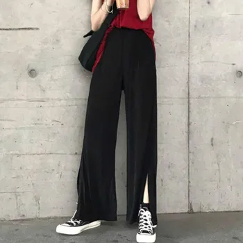 Nohavice Ženy Plus Size Split Elegantné Luk Obväz Kórejský Štýl Pevné Širokú Nohu, Vysoký Pás Nový Príchod Letné Dámske Vintage Streetwear