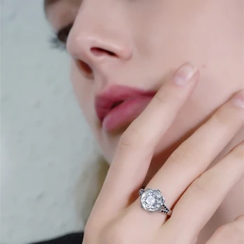 Kvet 2019 Nový Romantický 925 Sterling Silver Jemné Šperky, Zásnubné Black Spinelovou Zásnubný Prsteň pre Ženy Anillos Mujer G073