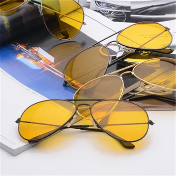 2019 módne pánske slnečné okuliare classic retro dizajn značky pilot dámske okuliare UV400 kovový rám žltá noc okuliare