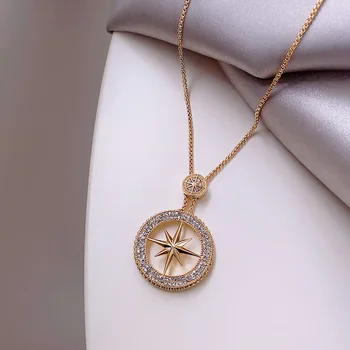 TIMEONLY jemné lesklé kamienky star prívesok náhrdelníky pre ženy, zlatá farba kovu duté kruhu sveter náhrdelník príslušenstvo