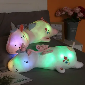 60 cm Farebné LED Jednorožec Plyšové Hračky Žiariace Vypchaté Zvieratá Kôň Hračka Roztomilý rozsvieti Bábika Deti, Dievčatá, Vianoce, Narodeninové Darčeky