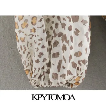 KPYTOMOA Ženy 2020 Módne Leopard Tlač Rozstrapatené Mini Šaty Vintage Tri Štvrtiny Rukávy S Podšívkou Ženské Šaty Vestidos