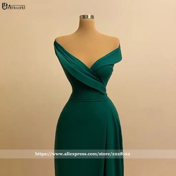Tmavo Zelená Moslimských Žien Večerné Šaty morskej panny Sexy Pozdĺžneho tvaru Ramena arabčina Dubaj Formálnej Strany Šaty Dlhé Vestidos