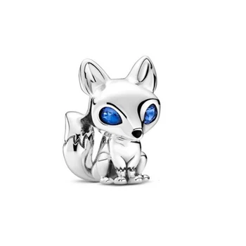 Jeseň 925 sterling silver Zvierat série Šumivé Blue Eyed Fox Kúzlo Korálky Hodí originálne Náramky, Náhrdelník Módne Šperky